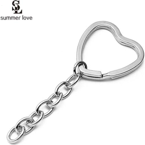10PCS High Polished Silver Color Heart Keyring Keychain Split Ring With Short Chain Key Rings Women Men DIY Jewelry Accessories