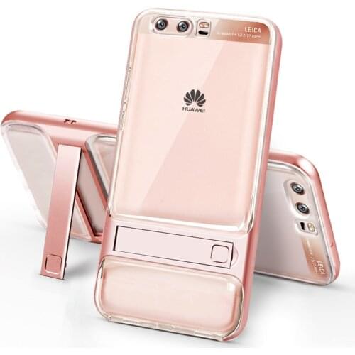 ITEUU P10 P10PLUS PC+TPU Kickstand Case for Huawei P10 P10 Plus Soft Shockproof Clear Transparent Stand Back Cover Fundas