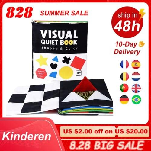 Baby Book Visual Quiet Book Kids Educational Toys Infant Montessori 3D Cloth Books Mirror Black and White High Contrast