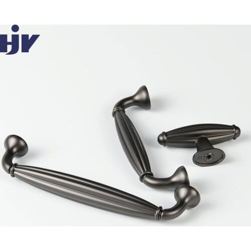 HJY Furniture European Style Handle Knobs Space Gray Zinc Alloy Kitchen Cabinet Door Handles Drawer Pulls Dresser Hardware Z248