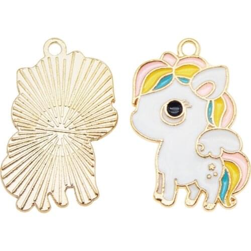 Julie Wang 12PCS Enamel Cartoon Little Horse Charms Zinc Alloy Animal Gold Tone Pendant Bracelet Jewelry Making Accessory
