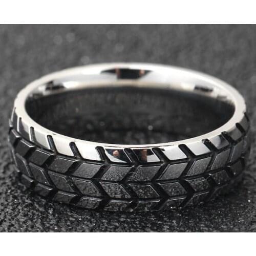 6MM Gold Silver Color Stainless Steel Ring Cool Motorcycle Tire Rings for Men Hip Hop Punk Geometric Striped Ring Wedding Band