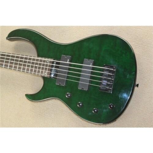 Left handed Modulus Bass 5 Strings lefty Electric Bass Guitar green Quilted Finish Modulus bass free shipping