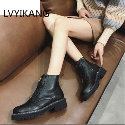 LVYIKANG 2019 Women Autumn Winter Martin Boots New Women Boots British Style Thick Heel Boots Women Locomotive Boot Martin Boots