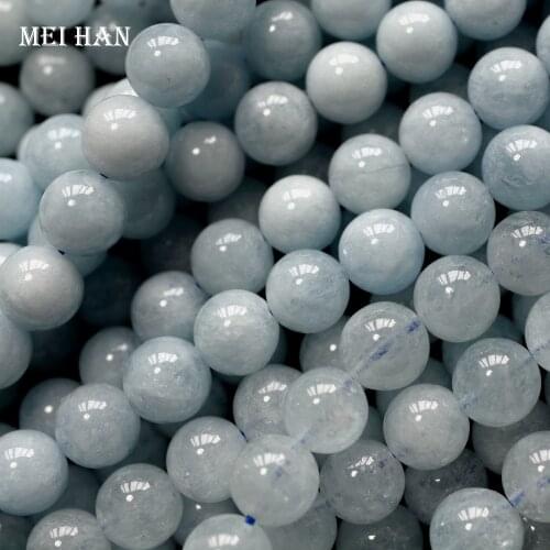 Meihan Meihan Free shipping (1strands) 8mm natural Aquamarine smooth round charm gemstone for jewelry making design