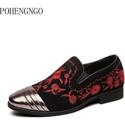 2021 Fashion Metal Toe Men Velvet Formal Wedding Shoes Embroidered Mens Dress Shoes Banquet And Party Flats Men Zapatos Hombre