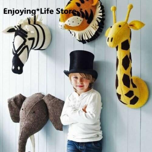 Wall Mount Stuffed Soft Toy Animal Head - Zebra - Elephant - Bedroom Decoration Eco-Friendly Stuffed Animals Toys Plush Doll