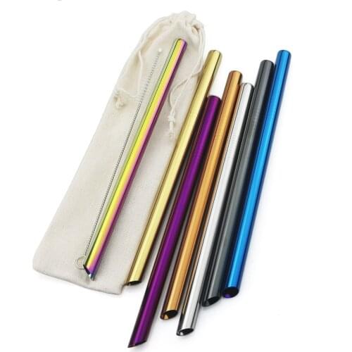 Metal Drinking Straw Set Colorful Reusable Straw Stainless Steel Straw Pearl Milk Shake Bubble Tea Straw Set With Cleaning Brush