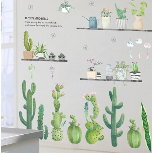 2 Pieces Green Plant Flower Stickers Removable PVC Wall Stickers Living Room Background Wall Decoration