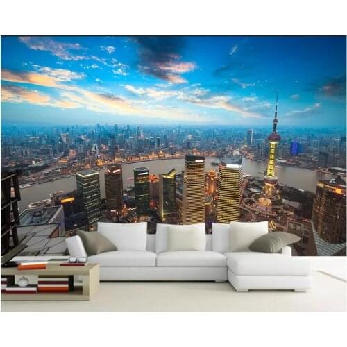 3d wall papers custom photo mural Shanghai Oriental Pearl Tower evening scenery Home decor living room wallpaper for walls 3 d