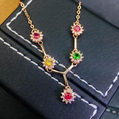 Natural Real Tourmaline necklace pendant S925 sterling silver Natural real Tourmaline Pendant