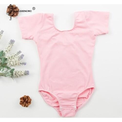 Cheap Girls' Team Basic Short Sleeve Leotard Ballet Dance Clothing Gymnastics Suit Pink Black Royal Blue 110-170cm Kids Leotard