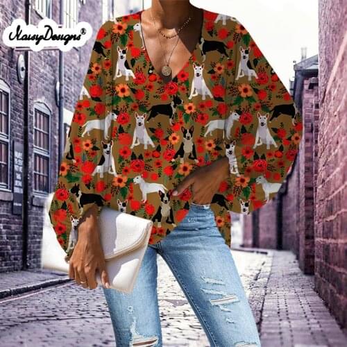 Noisydesigns Women Summer Chiffon Blouses 2021 Dogs Bull Terriers Flowers Prints Fashion Lady Oversized Shirt DIY Dropshipping