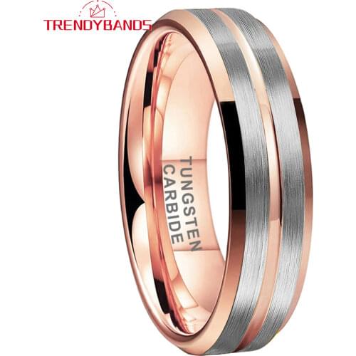 6MM Rose Gold Wedding Bands Tungsten Carbide Rings For Women Men Center Grooved Brushed Finish Comfort Fit