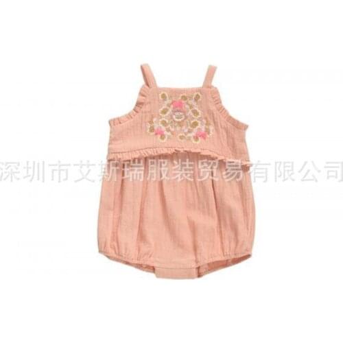 Baby girls clothes sumemr French style high quality embroidered romper Orange sling Linen comfortable rompers