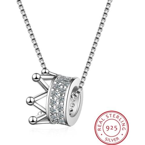 925 Sterling Silver Zirconia Crown Necklace Two Colors Queen Wind Cavicle Chain For Women S-N311