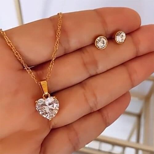 Heart Necklaces for Women Stainless Steel Gold Zircon Chain Heart Lover Necklace Clavicle Choker Valentine Jewelry Wedding Gift