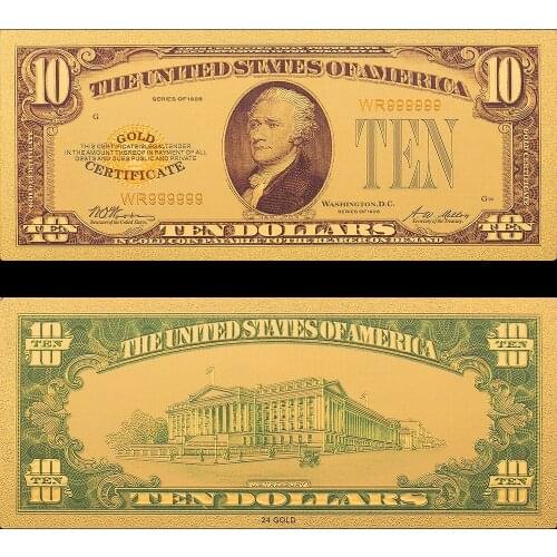 1928 Year Ten 10 Dollars Gold Plated Banknote Bills Home Decorations Art Crafts Collection Usd money Birthday Gift Pack of 2pc