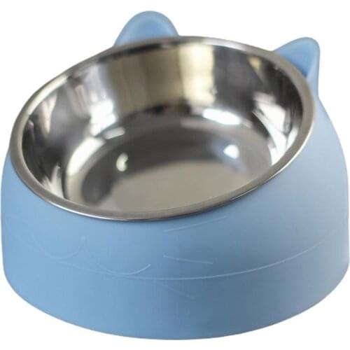Pet Bowl Cat Face Shape Oblique Design Stainless Steel Cat Feeding Supplement Home Cat Dog Bowl