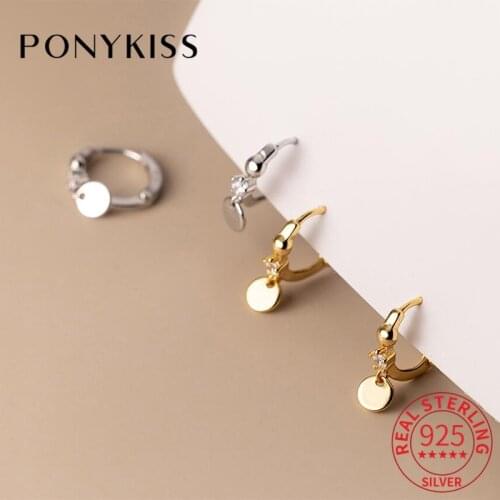 PONYKISS Romantic 925 Sterling Silver Round Beads Zircon Huggie Hoop Earrings for Women Anniversary Fine Jewelry chic Accessory