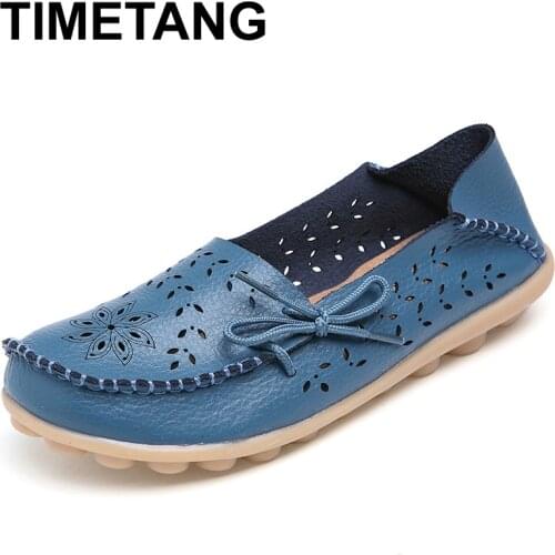 TIMETANG Plus Size Ballet Summer Cut Out Women Genuine Leather Shoes Woman Flat Flexible Round Toe Nurse Casual Fashion Loafer
