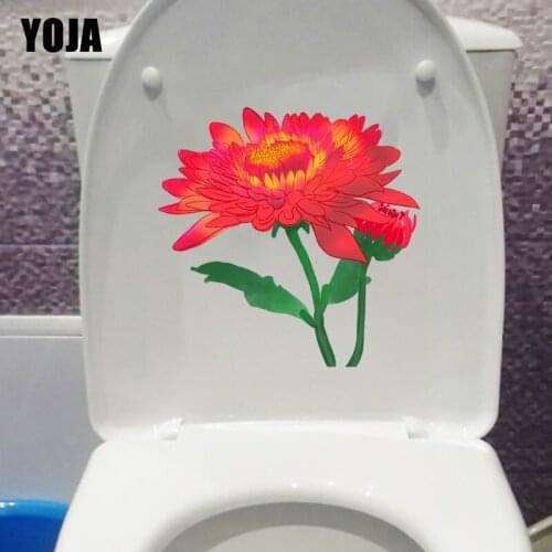 YOJA 21*20.9CM Red Autumn Daisy Bathroom Toilet Sticker Home Room Wall Decoration T1-0691