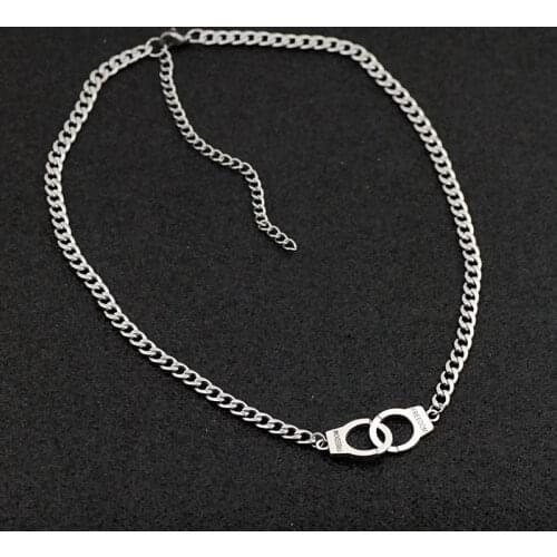 Hip Hop Stainless Steel Chain Necklace for Women Short Chain Choker Necklace Freedom Handcuffs Charm Pendant Collar Jewelry New