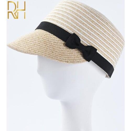 Spring and Summer Womens Straw Knit Hats Bowknot Octagonal Hat Solid Color Cool Breathable Visor Sun Cap Women Leisure Caps RH