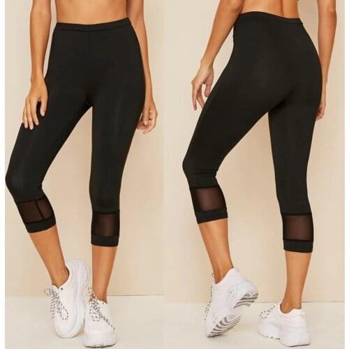 Leggings Women Hollow out Splice Tight Fitness Leggings Cropped Pants Trousers Female Home Sport Clothing Running Gymwear лосины