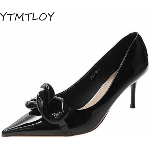 2021 Brand Design Chain Buckle High Heels Ladies Pointed Toe Fashion Solid Color Office Womens Shoes Heels