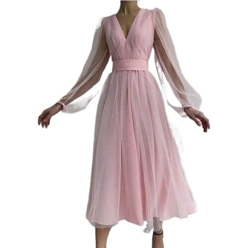 Fashion Spring Autumn New Female V-neck Stars Mesh Fairy Slim Dress Women Elegant Bling Gauze Princess Puff Dresses