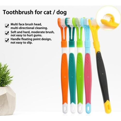Pet Three-Head Toothbrush Dog Brush Addition Bad Breath Tartar Teeth Care Multi-angle Cleaning Dog Cat Grooming Tools
