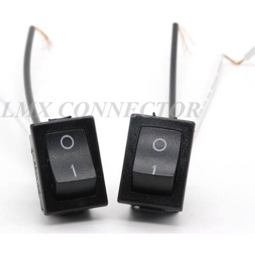 10PCS Black Rectangle Mini Rocker Boat Switch 20.6mmX14.6mm Diameter 2P ON-OFF with 100mm Wires Height 12mm