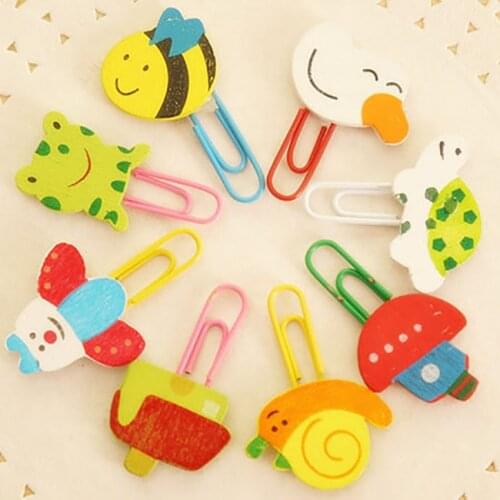 12pcs/bag animals paper clips Cartoon wooden paper clips cute Clips bookmarks Pins students school office Creative stationer NEW