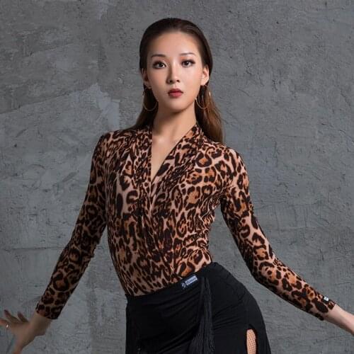 2020 Sexy Bodysuit New Latin Dance Costumes For Women Long Sleeve Tops Adult Cha Cha Rumba Samba Tango Latin Dance Dress DQS5902