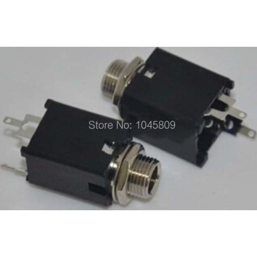 50PCS/Lot 1/4'' 6.35mm black Mono Jack Socket Audio Jack for guitar pedal/amp/ diy ,Solder Lug Free Shipping