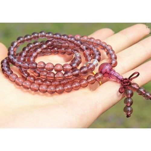 6mm Tibetan Buddhism 108 purple Crystal Prayer Bead Mala Necklace