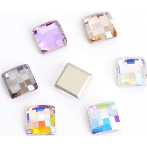 8mm Flatback Glue On Nails Rhinestones AB Color High Quality K9 Glass Strass Square Shape DIY Decoration Accessories