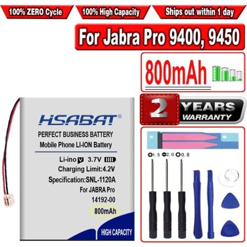 HSABAT 800mAh 14192-00, AHB412434PJ Battery for Jabra Pro 9400, 9450, 9460, 9465, 9470