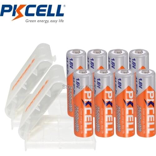 PKCELL 1.6V NI-ZN 8PCS AA battery 2500MWH and 8PCS 900MWH AAA Rechargeable Battery Bateria Baterias with 4PCS Battery Hold Case