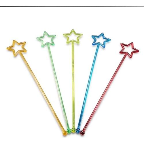 Bar Barware Tools 25cm Hollow out star color Transparent PS Plastic disposable Mixing Cocktail Picks Stick Stirring 150pc/lot