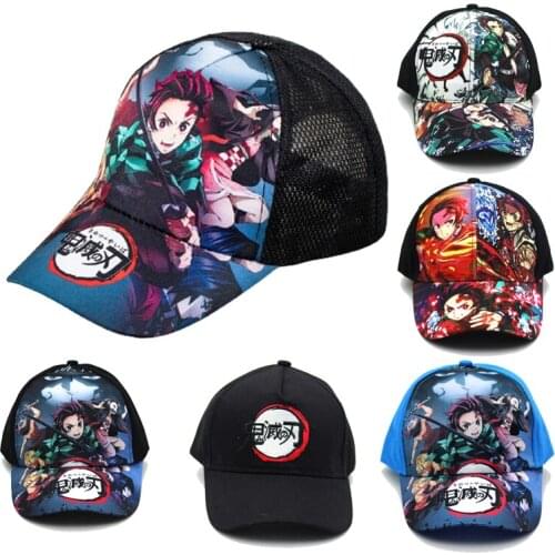 Anime Ghost Slayer Childrens Printed Baseball Cap Spring and Autumn Casual Kamado Tanjirou Hip Hop Cap Adult Cap Cosplay Props