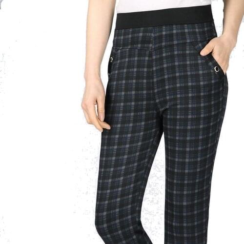 New fashion middle age women spring autumn winter elastic high waist Pencil Pants mother female office lady Plaid trousers pants