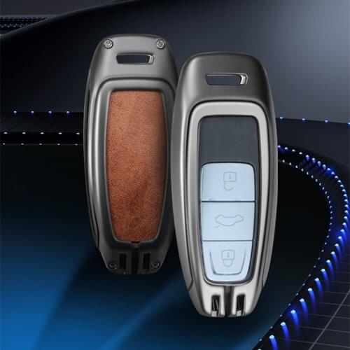 Alloy&Leather Car Key Cover Case For Audi Q8 C8 A6 A7 A8 2018 2019 Auto Styling Holder Protection Shell Accessories