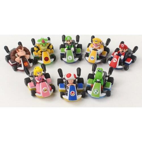 3-4cm 8pcs/Lot Super Mario Pull Back Cars Racing Game Toys Luigi Wario Toad Bowser Yoshi Mushroom Koopa PVC Action Figure Toys