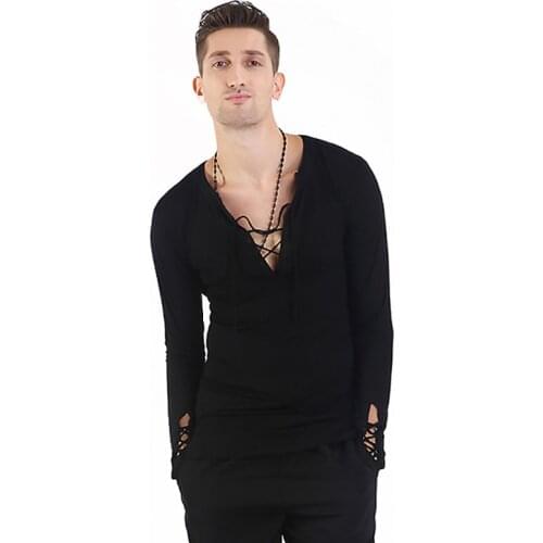Elastic Latin Dance Tops for Male Black Fabric Shirt Traditional Men Ballroom Competitive Professional Adult Chacha Coat N3005