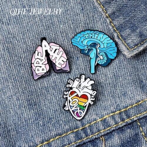 Human organs Enamel Lapel Cartoon Pins Heart Lungs Brain Brooches Badges Medical Fashion Pins Gifts for Friends Pins Wholesale