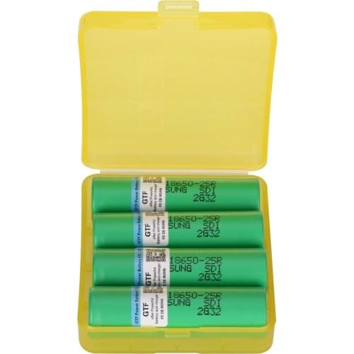 GTF 3.7V 18650 Lithium Battery 2500mah INR1865025R for Samsung Battery for LED Torch Flashlights with 4x18650 Storage Box Case