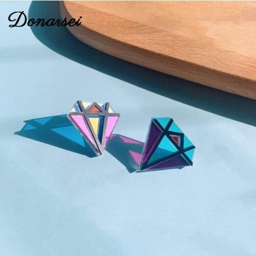 Donarsei Personality Mirrored Diamond Shape Stud Earrings For Women Fashion Colorful Geometric Acrylic Earrings Gift