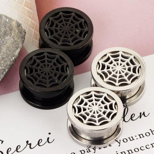 JUNLOWPY Spiders Web Anodized Stainless Screw Fit Flesh Tunnel Piercing Jewelry Stretcher Ear Plugs Gauge Lobe stretcher 120pcs